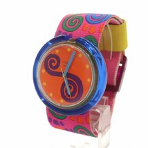 1円スタート swatch スウォッチ メンズ 腕時計 POP Swatch ポップスウォッチ クォーツ ラウンド マルチカラー オレンジ文字盤 動作未確認_画像2