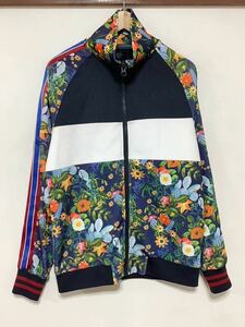 た1374 ZARA MAN ザラマン トラックジャケット トラックトップ M 花柄 ボタニカル柄 ストレッチジャージジャケット 