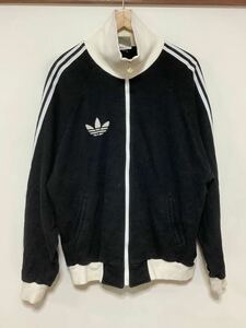 こ1328 adidas アディダス AA-5366 トラックジャケット トラックトップ スウェット地 90's L ビンテージ ブラック/ホワイト 日本製 