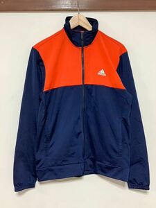 た1385 adidas アディダス トラックジャケット トラックトップ ジャージジャケット L ネイビー/オレンジ ロゴプリント