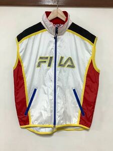 こ1352 FILA フィラ ウインドブレーカーベスト L ホワイト/レッド/ブラック 裏フリース