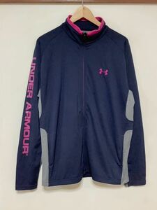 た1311 UNDER ARMOUR アンダアーマー トラックジャケット トラックトップ ジャージジャケット LG ネイビー/ピンク ストリート ロゴ刺繍