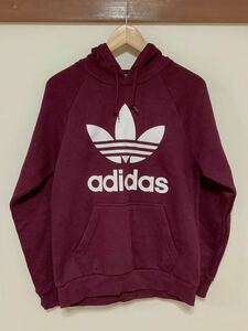 せ1361 adidas originals アディダスオリジナルス スウェットパーカー S エンジ パープル ビッグロゴ ロゴプリント 裏フリース