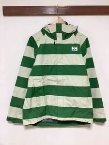 た1308 HELLY HANSEN ヘリーハンセン ボーダー スカンザジャケット ナイロンジャケット マウンテンパーカー 雨具 M グリーン/ベージュ系 