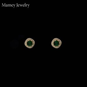 Mamey Jewelry S925純銀、グリーン、四角いダイヤモンド、レトロ、エメラルド、マルチピアス、新しい潮、耳クリップ