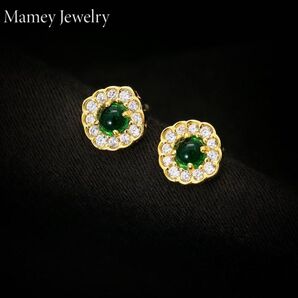 Mamey Jewelryエメラルド、s925ピアス、ジルコニウム、イヤリング