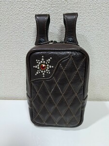 美品 フラットヘッド ダイヤステッチ レザー サークルスタッズ ウエストバッグ