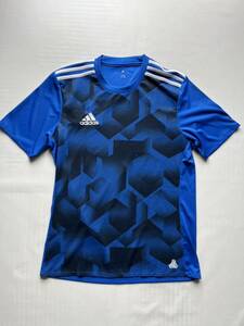 ★美品 adidas CLIMALITE メンズ L 半袖Tシャツ ストライプ ロゴ / アディダス スポーツ トレーニング サッカー フットサル 