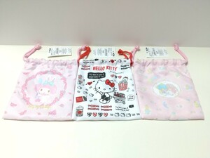 限定 Sanrio OUTLET キンチャク 2019年 タグ付き 3種セット ハローキティ マイメロディ リトルツインスターズ マイメロ 