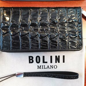 最高峰逸品*イタリア製※定価18万◆イタリア・ミラノ発*BOLINI/ボリニ・最上級牛革・クロコダイル*ラウンドファスナー 長財布・黒の画像7