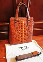 最上級逸品※定価18万◆イタリア・ミラノ発*BOLINI/ボリニ・最上級牛革・クロコダイル*トートバッグ/黄色い_画像1