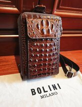 最上級逸品*18万◆イタリア・ミラノ発*BOLINI/ボリニ・最上級牛革・クロコダイル*ショルダーバッグ/リュックサック・茶色_画像3