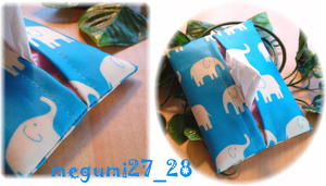 < pocket tissue case > elephant san light blue *.* hand made * laminate processing 