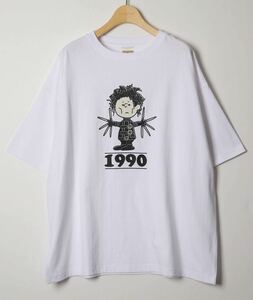 WEB限定 CHANGPONG×FREAK'S STORE/チャンポン 別注 1990 プリントTシャツ/ビッグシルエット シザーハンズ Sサイズ ホワイト