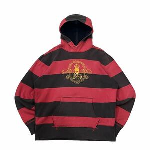 【00s】 POLO RALPH LAUREN RUGBY ポロラルフローレン ラグビー スウェット パーカー フーディ メンズ L 赤/レッド ボーダー ビンテージ