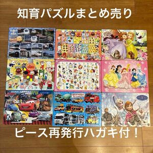 知育パズルまとめ売り9枚　アンパンマン、カーズ、プリンセス、乗り物　ピース再発行ハガキ付