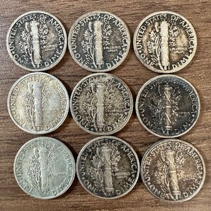 1円～【アメリカ合衆国ダイム銀貨】1928年～1942年 アメリカ ダイム マーキュリー10セント銀貨 9枚組 総量22.0g 収集家放出品 99の画像2