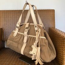 美品：CELINE セリーヌ マカダム ＜キャンバス×レザー ＞タッセル付きハンドバッグ トートバッグ ブラウン系 _画像1