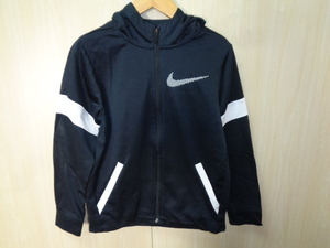 b730◆NIKE DRI-FIT ジップアップ フーディー◆ナイキ M レディース ブラック スウォッシュ ポリ素材 ジャージ 裏起毛 パーカー 6C