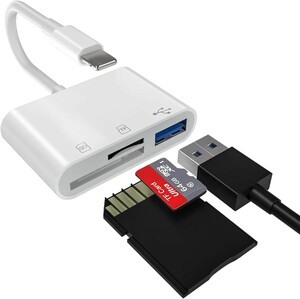 iPhone SDカードリーダー 3in1 SDカードカメラリーダー USB/SD/TF変換アダプタ 写真/ビデオ/資料 双方向高速データ転送 データ移行