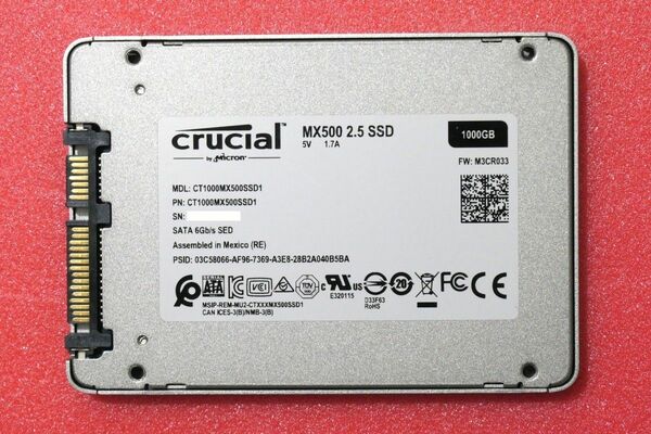 Crucial MX500 1TB SATA接続 SSD 動作確認済