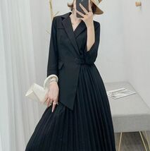 同梱1万円送料無料■S-XL■新品 スーツワンピース フォーマル 結婚式パーティー 二次会ドレス 着痩せ きれいめ ロングワンピース★ブラック_画像1