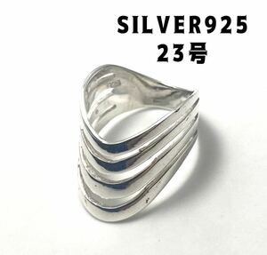 LMJ2せ8フィ11　純銀細工アートリングシルバー指輪SILVER四段透かしV字スターリングブッf11