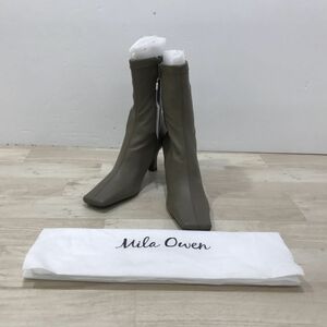 未使用 Mila Owen ミラオーウェン スクエアストレッチブーツ サイズ37 23.5cm ベージュ系 レザー 09WGS214539 レディース シューズ[C2206]