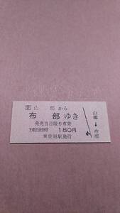 JR北海道　根室本線　山部から布部ゆき　180円　東鹿越駅発行　日付無