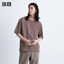 UNIQLO U エアリズムコットンリラックスクルーネックT(5分袖) Lサイズ ブラウン 2024年モデル Tシャツ_画像5