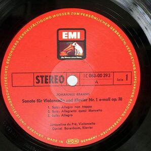 独 JACQUELINE DU PRE/デュ・プレ/ブラームス チェロ・ソナタ 第1番 & 2番/EMI 1C 063-00 393 LPの画像2