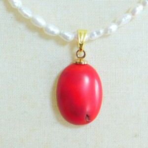  natural red coral top & fresh water pearl necklace 