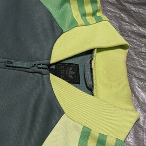 アディダス ATP ビンテージ ジャージ adidas トラックジャケット アシンメトリー 国旗タグ L グリーン 緑 クレイジーパターン マルチ 襟無の画像8