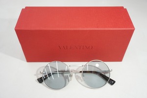 極美品 正規 VALENTINO ヴァレンティノ メタル ラウンド サングラス 眼鏡 ロックスタッズ オーバル VA2024 シルバー 1024N