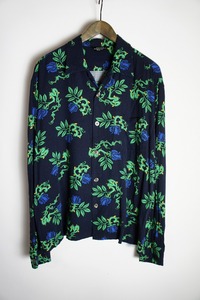 名作18SS UNUSED アンユーズド Rose Pattern Long-Sleeve Shirt ローズ柄 レーヨン オープンカラー 長袖シャツ US1440 薔薇 紺314O▲