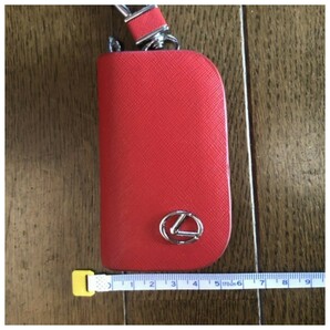 中古 LEXUS レクサス ロゴ付き レッド 赤 キーケース スマートキー カラビナ付き カバー 車 ラウンドファスナー キーホルダー 鍵の画像4