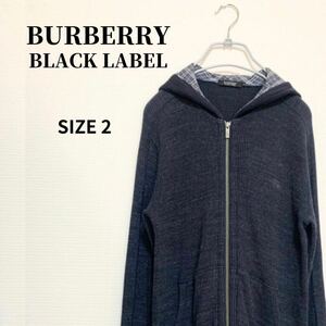 【美品】BURBERRY BLACK LABEL バーバリーブラックレーベル　ジップアップパーカー　ニット　ノバチェック　ホースロゴ刺繍　日本製