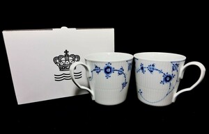 1000円スタート 食器 計2点 ROYALCOPENHAGEN ロイヤルコペンハーゲン ブルーフルーテッド マグカップ ブランド食器 箱付 WHO XX①403