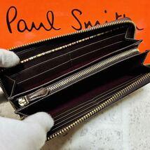 美品 新作 ポールスミス PaulSmith ジップストローグレイン 長財布 ラウンドファスナー ダークブラウン P785 メンズ レディース 8730_画像9