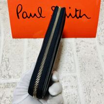 美品 新作 ポールスミス PaulSmith ポールドローイング 長財布 ラウンドファスナー ネイビー メンズ レディース ユニセックス 8744_画像7