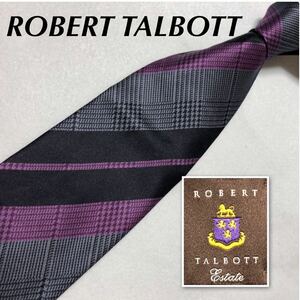 ■極美品■希少■ROBERT TALBOTT ロバートタルボット　ネクタイ　ストライプ×チェック　シルク100% 米国製　ブラック×グレー×パープル