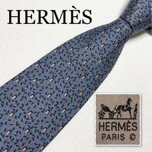 # прекрасный товар #HERMES Hermes галстук лист .. обезьяна . Monkey общий рисунок шелк 100% Франция производства оттенок голубого бизнес 