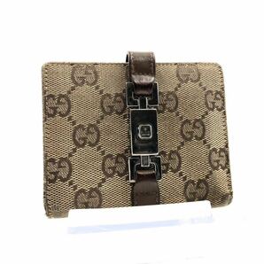 GUCCI グッチ　ジャッキー　折り財布　GGキャンバス×レザー イタリア製　刻印あり　ベージュ×ブラウン　シルバー金具