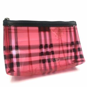 ■美品■BURBERRY バーバリー　ビニールポーチ　ノバチェック　シャドーホース　イタリア製　ピンク×ブラック