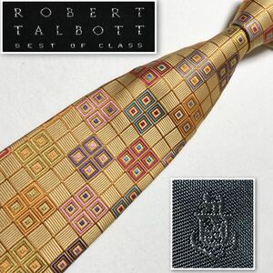 ■極美品■ROBERT TALBOTT ロバートタルボット　ネクタイ　格子　チェック　シルク100% 米国製　ゴールド×マルチカラー　ビジネス