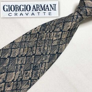 ■美品■GIORGIO ARMANI CRAVATTE ジョルジオアルマーニ　ネクタイ　チェック　シルク100% イタリア製　ブルー×ベージュ系　ビジネス