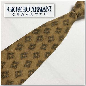 ■美品■GIORGIO ARMANI CRAVATTE ジョルジオアルマーニ　ネクタイ　ジュエリー風　総柄　シルク100% イタリア製　オリーブ　ビジネス