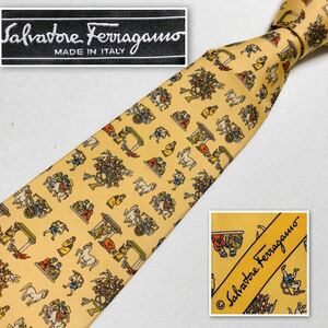 ■新品未使用タグ付き■Salvatore Ferragamo サルヴァトーレフェラガモ　ネクタイ　絵物語　総柄　シルク100% イタリア製