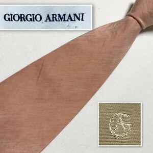 ■希少シルク混リネン■GIORGIO ARMANI ジョルジオアルマーニ　ネクタイ　ソリッドタイ　イタリア製　サーモンピンク　ビジネス