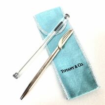 ■シルバー925製■TIFFANY&Co. ティファニー　ボールペン　ツイスト式　メガネのテンプル風　ゴールドカラー　保存袋付き　筆記可能_画像1